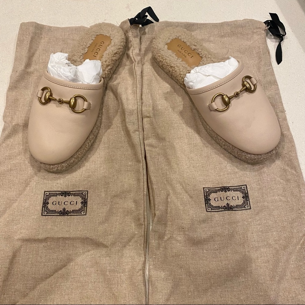 SOLD on RR ⭐️ GUCCI Horsebit Shearling-Lined Leather Mule Flat Slippers NWOT - Picture 8 of 16